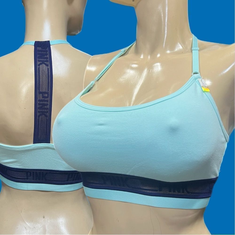 Victorias Secret Pink Cotton Racerback Unlined Crop Bralette bra blue Large